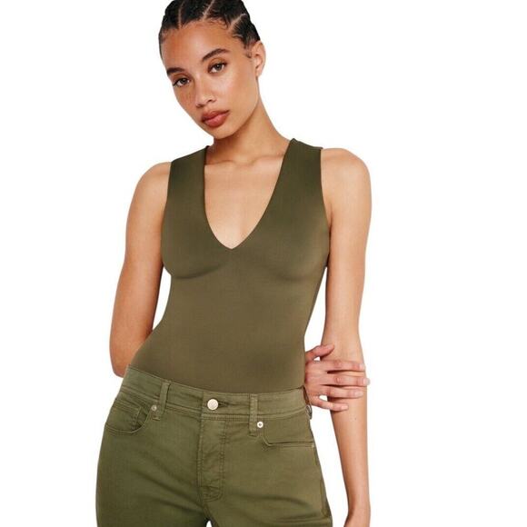 Good American Scuba Deep V Tank Bodysuit Plus Size 3XL Fatigue Green Sculpting - Picture 3 of 16